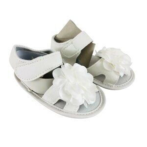 Baby Girls Sandals Hook & Loop Faux Leather Floral Applique White US Size 4